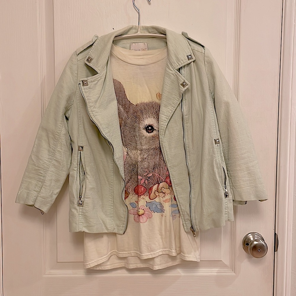 🍵Women light green LINE & DOT canvas motorcycle jacket size S